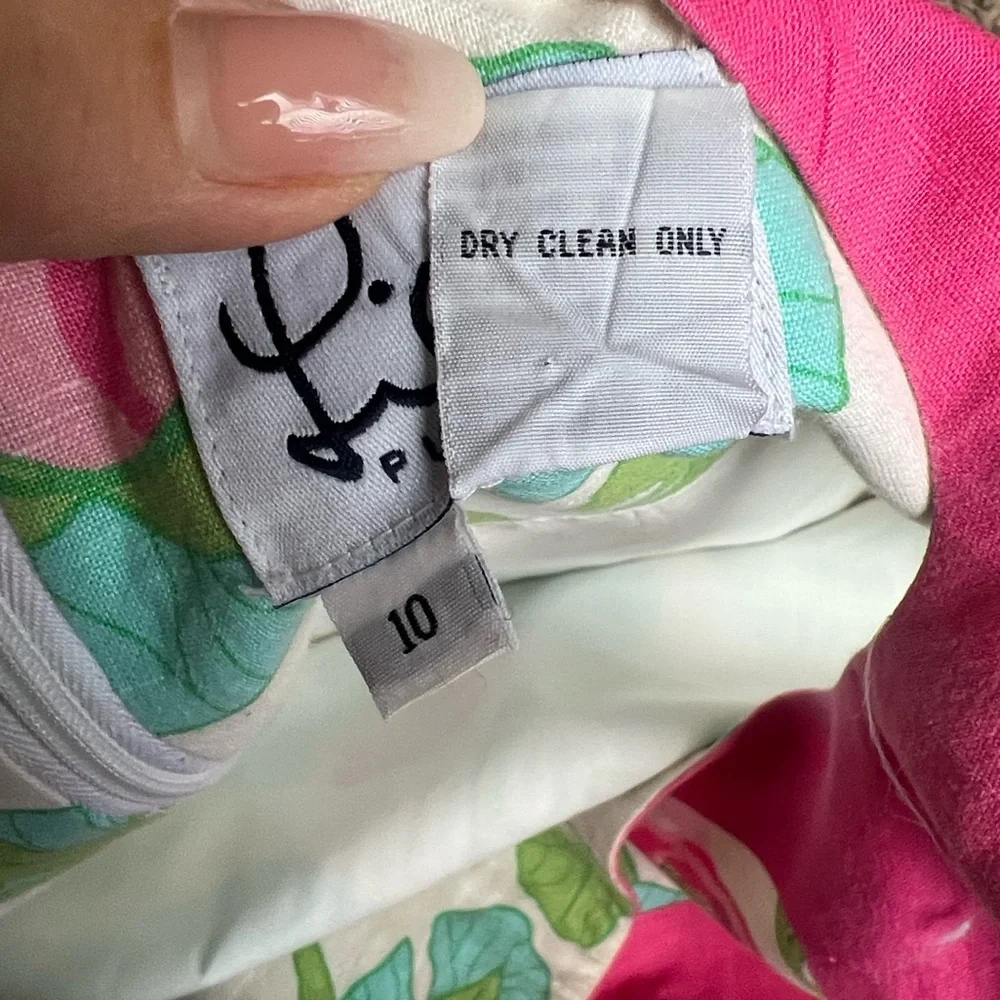 Lilly Pulitzer Vintage Shift Dress Pink Green Floral Size 10 Frogs 90s FLAWED - Picture 6 of 12